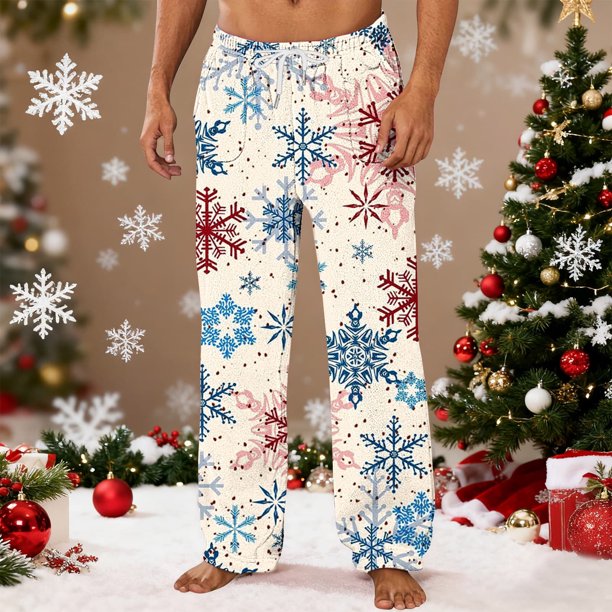 Pantalones de pijama largos para hombre, pantalones para dormir en casa, pantalones casuales con bolsillo y cintura elástica y estampado de tubo recto para hombre.