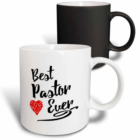 3dRose Best Pastor Ever Design in Black Script with Red Heart Motif - Magic Transforming Mug,