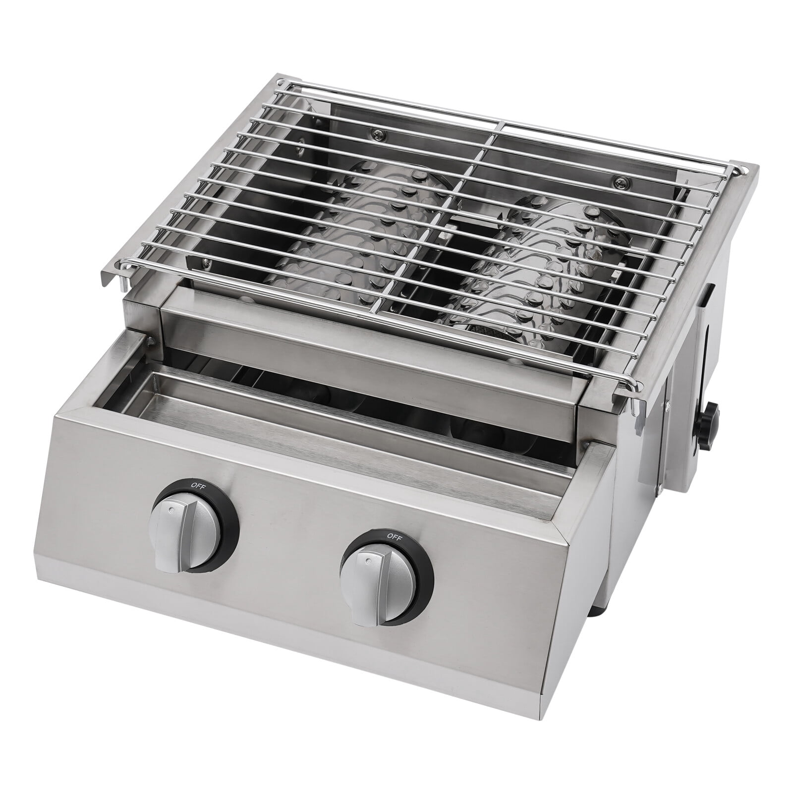 Propane Gas Grill 2 Burners Stainless Steel Grill Outdoor Barbeque Cooking BBQ For Camping, Picnics