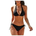 thumbnail image 2 of Jacenvly 2024 Bikinis for Juniors 2 Piece Breathable Women's Bikini Strap Bikini Deep V Split Swimsuit Solid New Style Beach Bikini Wrap Black, 2 of 9