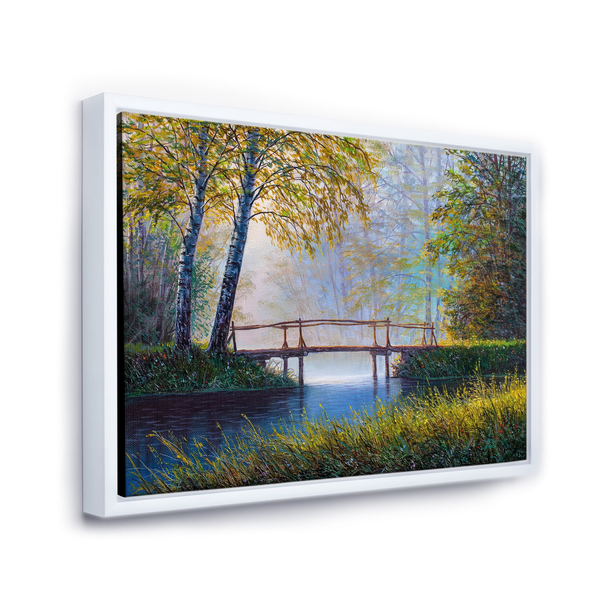 Sunrise Glow and The Awakening Spring Forest 20 in x 12 in Framed Painting Canvas Art Print, by Designart