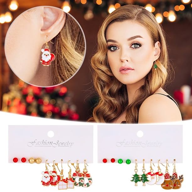 Fiudx Ofertas De La Semana Juego De Pendientes Navideños Con Diseño De Papá Noel, Pendientes Para Árbol De Navidad, Regalos Para Mujeres