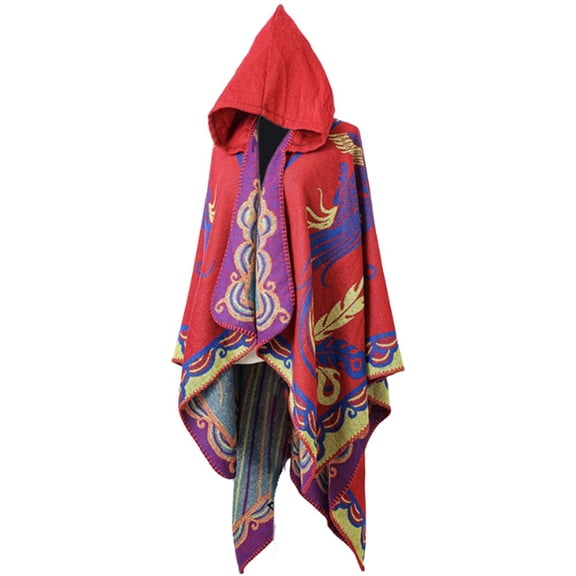 Vintage Ethnic Style Cape Shawl Elegant Phoenix Pattern Shawl Cape Fashionable Poncho Cape Coat Warm Coat Cloak for Women