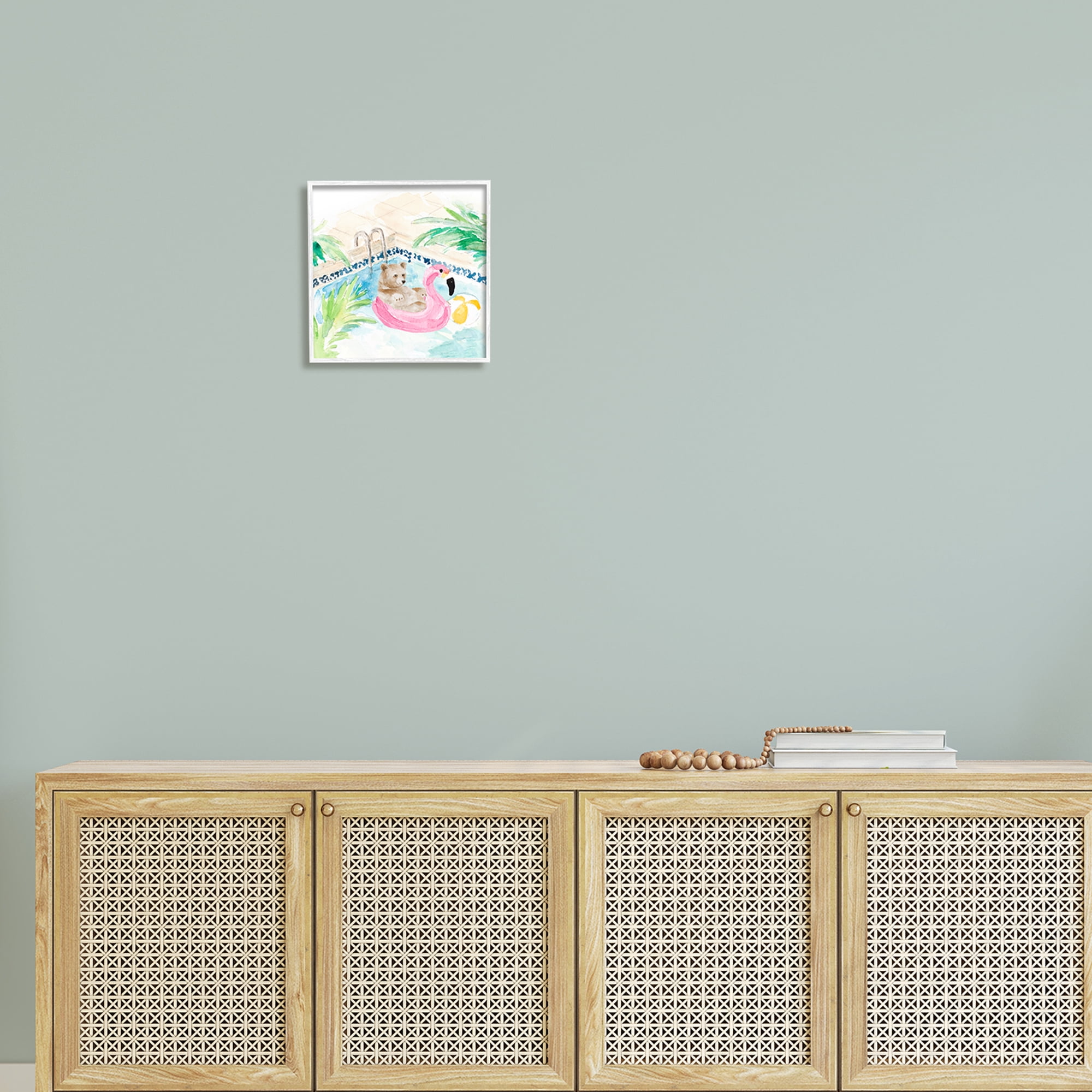 Stupell Bear Floating Summer Pool Lounging Landscape Painting White Framed Art Print Wall Art
