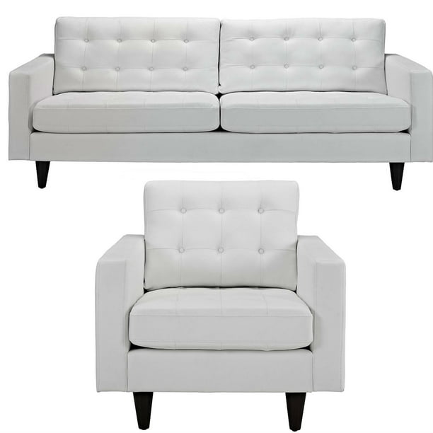 Modway Empress Mid Century Modern, Empress White Bonded Leather Sofa