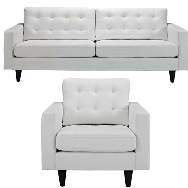 Modway Empress Mid Century Modern Upholstered Leather Sofa And Armchair In White Com Modway Empress Mid Century Modern, Modway Empress Leather Sofa