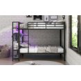 thumbnail image 5 of Newest Full Size Metal Bunk Bed with Storage Mesh Shelves , Clothes Hooks,LED Light,Black, 5 of 9