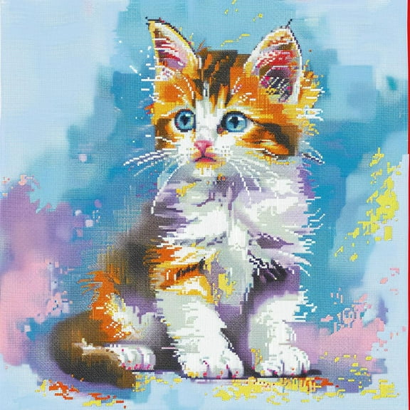 Cute Yellow Cat DIY 11CT Stamped Cross Stitch Kits for Beginners Easy Needlepoint Embroidery Counted Cross Stitch Art Craft for Wall Decoration 14x14inch(4)