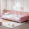 thumbnail image 6 of Twin Size Wood Daybed, Sherpa Fabric Sofabed with Cloud-Shaped Backrest, Upholstered Day Bed Frame Bedroom Sofabed for Multipurpose Guest Room or Living Room, Pink, 6 of 9