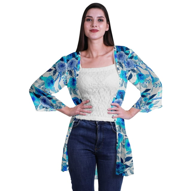 Moomaya Cache-Maillots pour Femmes Imprimé Manches Longues Court Boléro