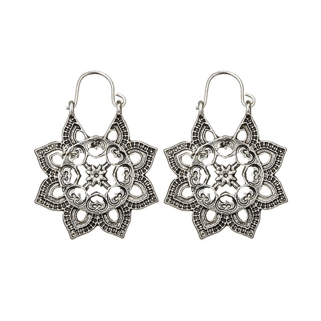 Fiudx Pendientes Antiguos, Diseño Étnico de Aro Colgante, Estilo Bohemio Floral, Construcción de Aleación, Uso Diario, Celebración de Festivales, Idea de Regalo Única.