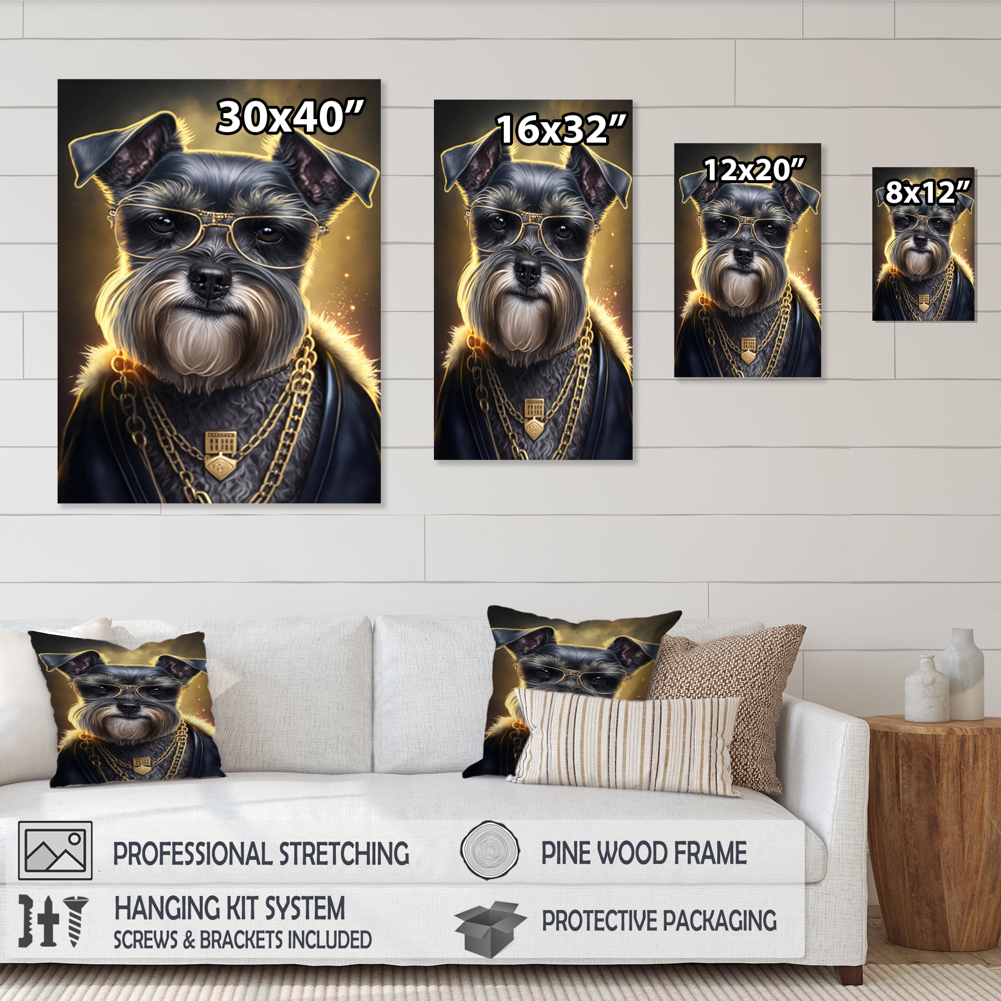 Designart Schnauzer Gangster in NYC II Canvas Wall Art