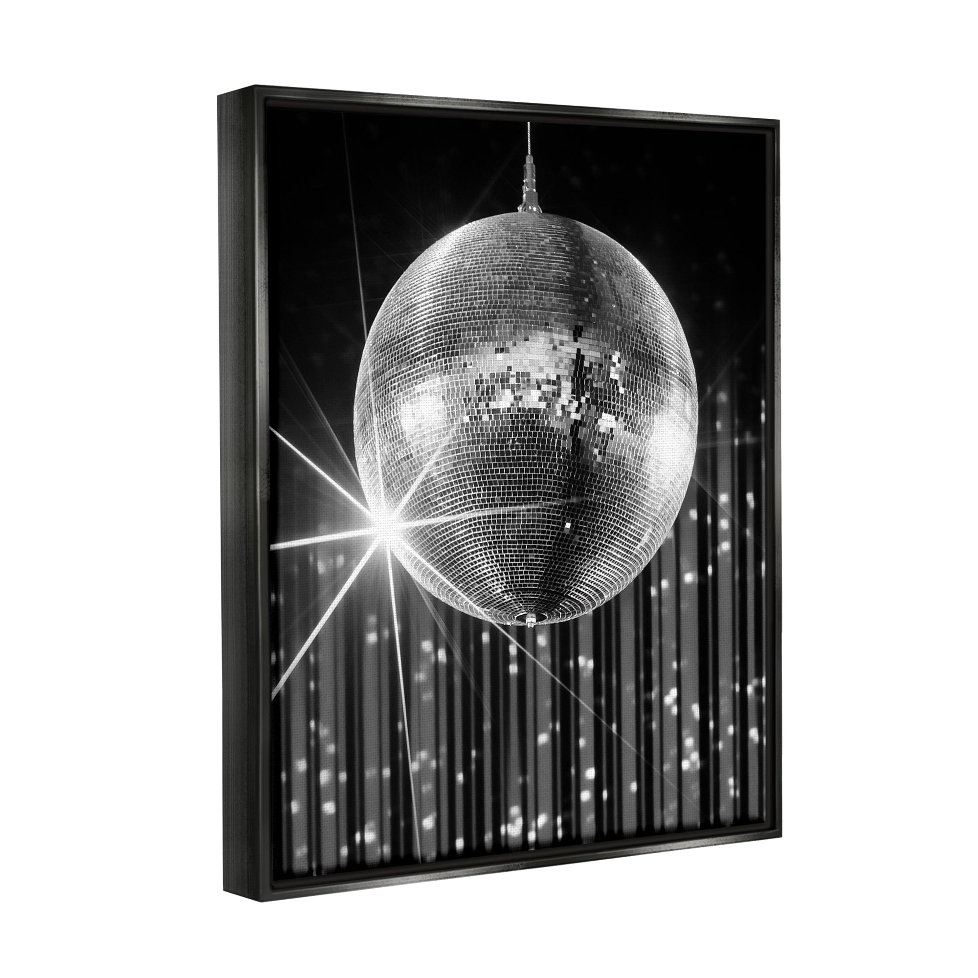 Stupell Industries Black Disco Ball Literature & Flim Photography Black Floater Framed Canvas Art Print Wall Art, 17 x 21