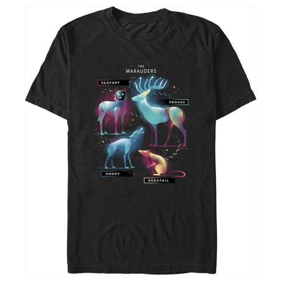 Men's Harry Potter The Marauder Animals Graphic Tee Black 2X Large