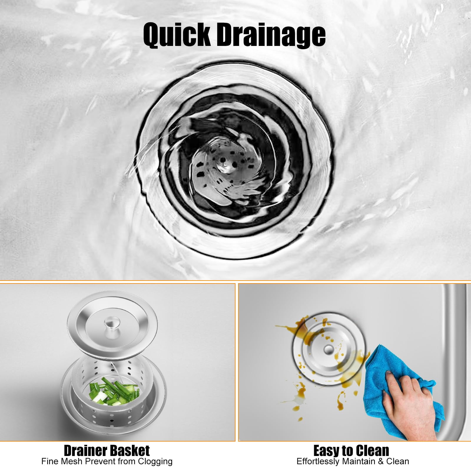 AiYchen Utility Sink, Stainless Steel Sink, Single Bowl Freestanding Sink Kitchen Sinks with Hot & Cold Hoses Outdoor Sink for Laundry Garden Garage Commercial Restaurant