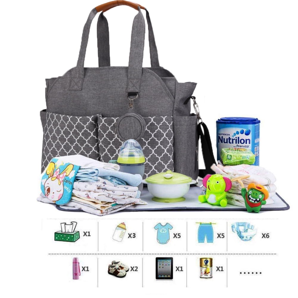 MOMIGO Diaper Bag Tote in Baby Breast Pump Bag Large Capacity Handbag with Adjustable Shoulder Strap(Gray)