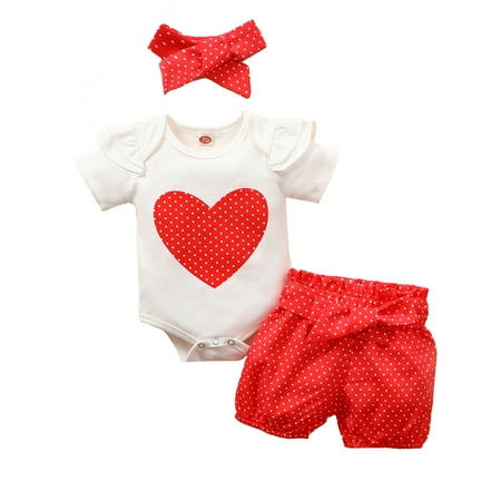 

Baby Girls My First Valentine s Day Outfit Ruffles Long Sleeve Romper + Heart Suspenders Skirt Set