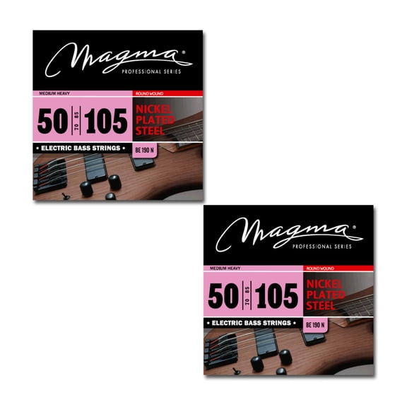 Magma Electric Bass Strings Medium Heavy - Nickel Plated Steel Round Wound - Long Scale 34" Set, .050 - .105 (BE190N)