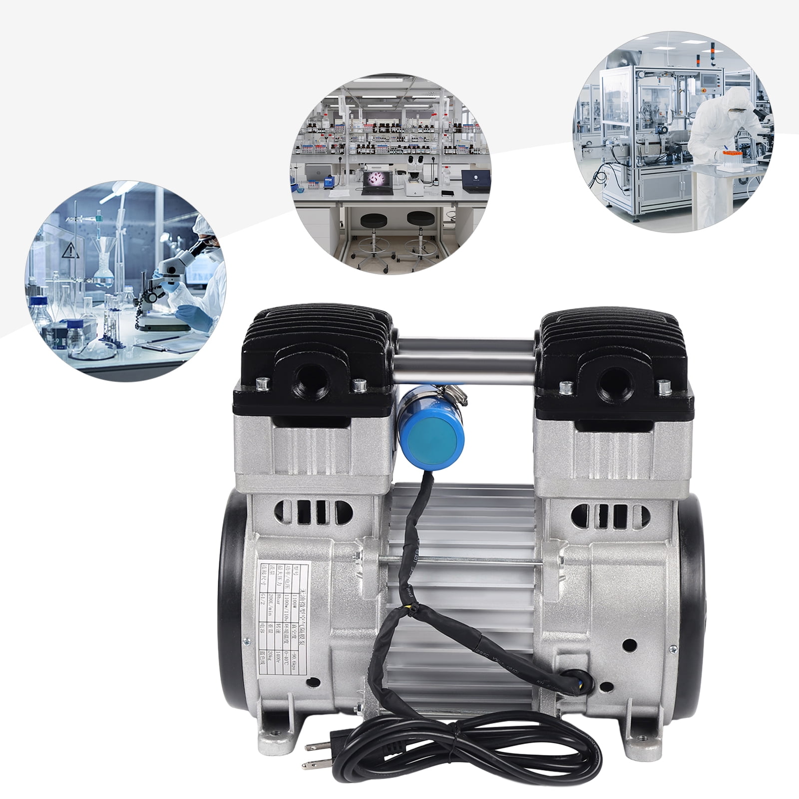 Dwellnix Oil-Less Vacuum Pump with Silencer 7CFM 110V Aluminum Alloy Body for&nbsp;&nbsp;Dental Laboratory Blister Packaging and&nbsp;&nbsp;&nbsp;Lamination Equipment