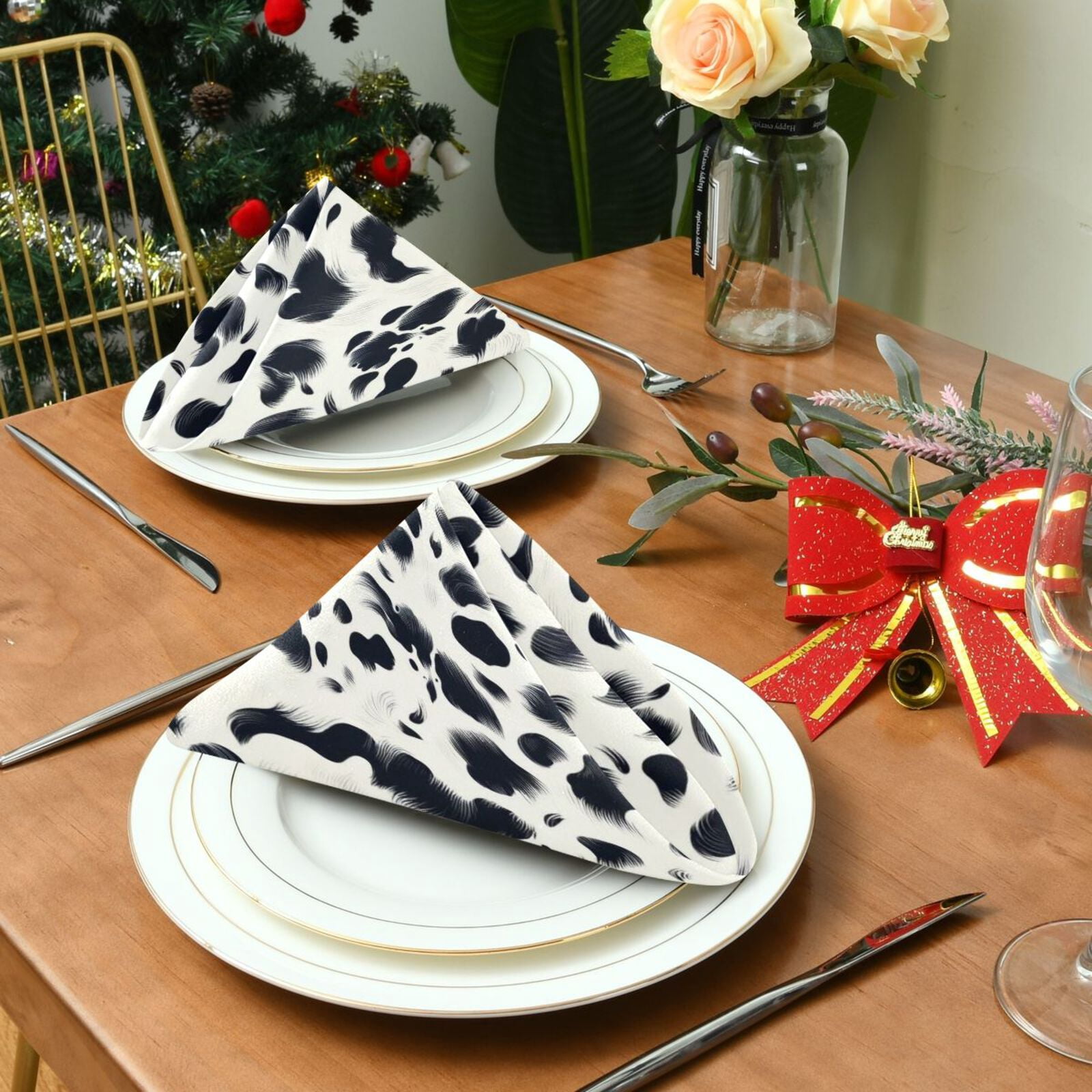 JSTEL Cow Prints Cloth Napkins Set of 6, 20x20 Inch Washable and Reusable Napkin for Decoupage Dinner Party Everyday Use