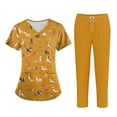 thumbnail image 2 of WTOBBY Plus Size Women's Short Sleeve Printed Scrubs Set, V-Neck with Pockets, Animal Floral Design, 2-Piece Nursing Uniform, Medical Workwear for Caregivers,Orange 3XL, 2 of 4