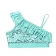thumbnail image 6 of Doomiva Kids Girls Sequins Sleeveless Ruffle Ballet Jazz Modern Dance Crop Top Performance Tank Top Dancewear Mint Green 12, 6 of 7