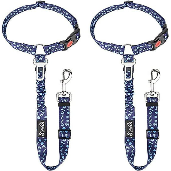 Cinturones de seguridad para perros SlowTon, paquete de 2, ajustables con amortiguador elástico