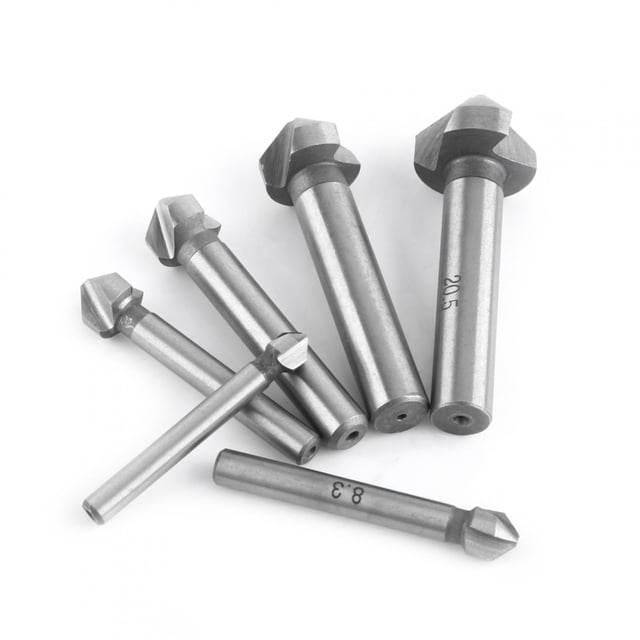 Round Shank Countersink Drill Bit Set, Durable Countersink, 6pcs Countersinking Plastic Aluminum Deburring Wood for Chamfering