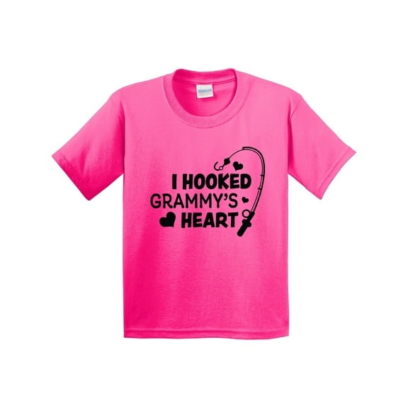 Inktastic I Hooked Grammy's Heart with Fishing Rod Youth T-Shirt