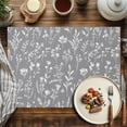 thumbnail image 4 of Spring Line Flower Placemats Set of 6 Washable Table Mats for Kitchen Dining Table, Cotton Linen Place Mats for Indoor Outdoor Parties Holiday Decoration, Grey Simple, 4 of 6