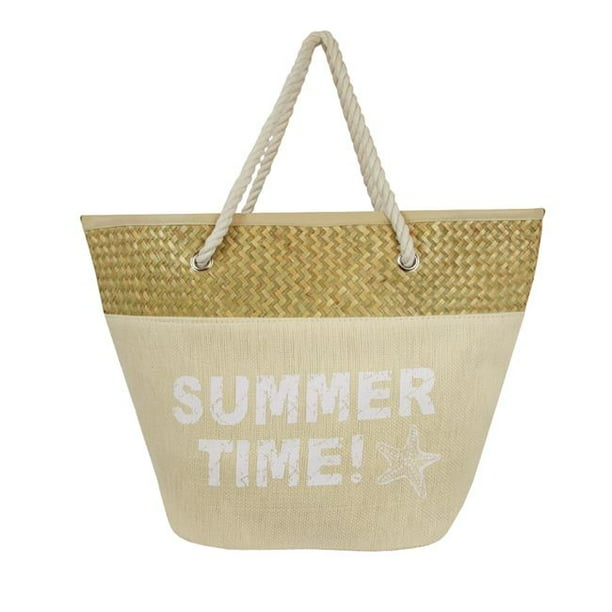 Summer Time Straw Cotton Beach Tote Bag