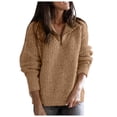 thumbnail image 2 of Cuoff Womens Fashion Sweaters for Women Plus Size Autumn And Winter Casual Loose Solid Color Stitching Long-sleeved Stand Collar Half Pullover Knit Top Sweatshirts for Women Khaki L, 2 of 5