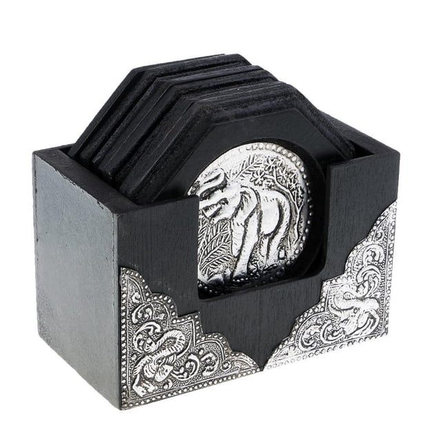 Estuche de Posavasos Cuadrado Set para Hogar Cocina Aislamiento del Calor Ornamento para Comedor Hotel Baoblaze Posavasos de madera