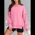 thumbnail image 4 of Sudadera Informal de Cuello Redondo para Mujer, de Larga, Holgada, , con Costuras en Contraste, para Otoño. Rosa L, 4 of 8