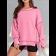 thumbnail image 4 of Sudadera Informal de Cuello Redondo para Mujer, de Larga, Holgada, , con Costuras en Contraste, para Otoño. Rosa L, 4 of 8