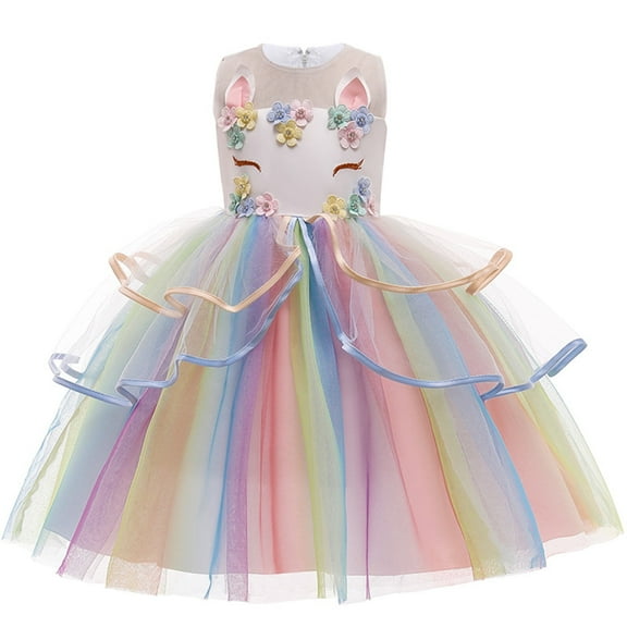 Flower Girls Unicorn Dress Birthday Party Pageant Costume Halloween