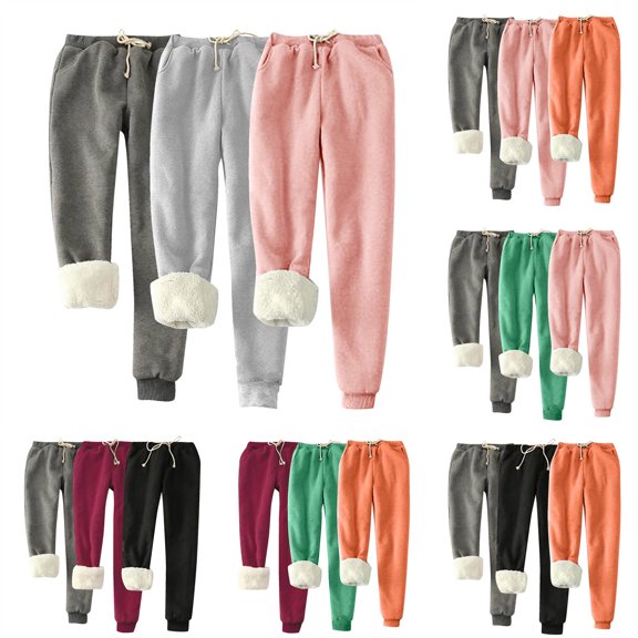 Fartey 3 Pack Women's Plus Size Winter Warm Sweatpants Sherpa Lined Jogger Fleece Pants Comfortable able Elastic Waist Cinch Bottom Sweatpant with Pockets Black M