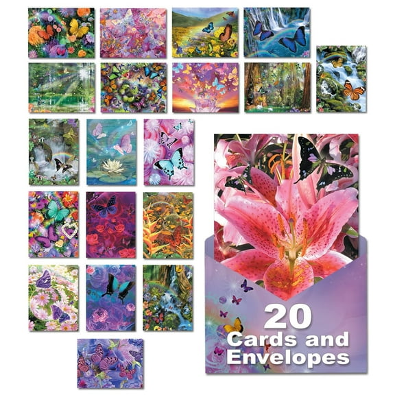 Leanin' Tree, On Butterfly Wings, Greeting Cards Assortment Box, All Occasion Cards Assortment Box with Envelopes (20 Assorted Cards and 22 Envelopes)