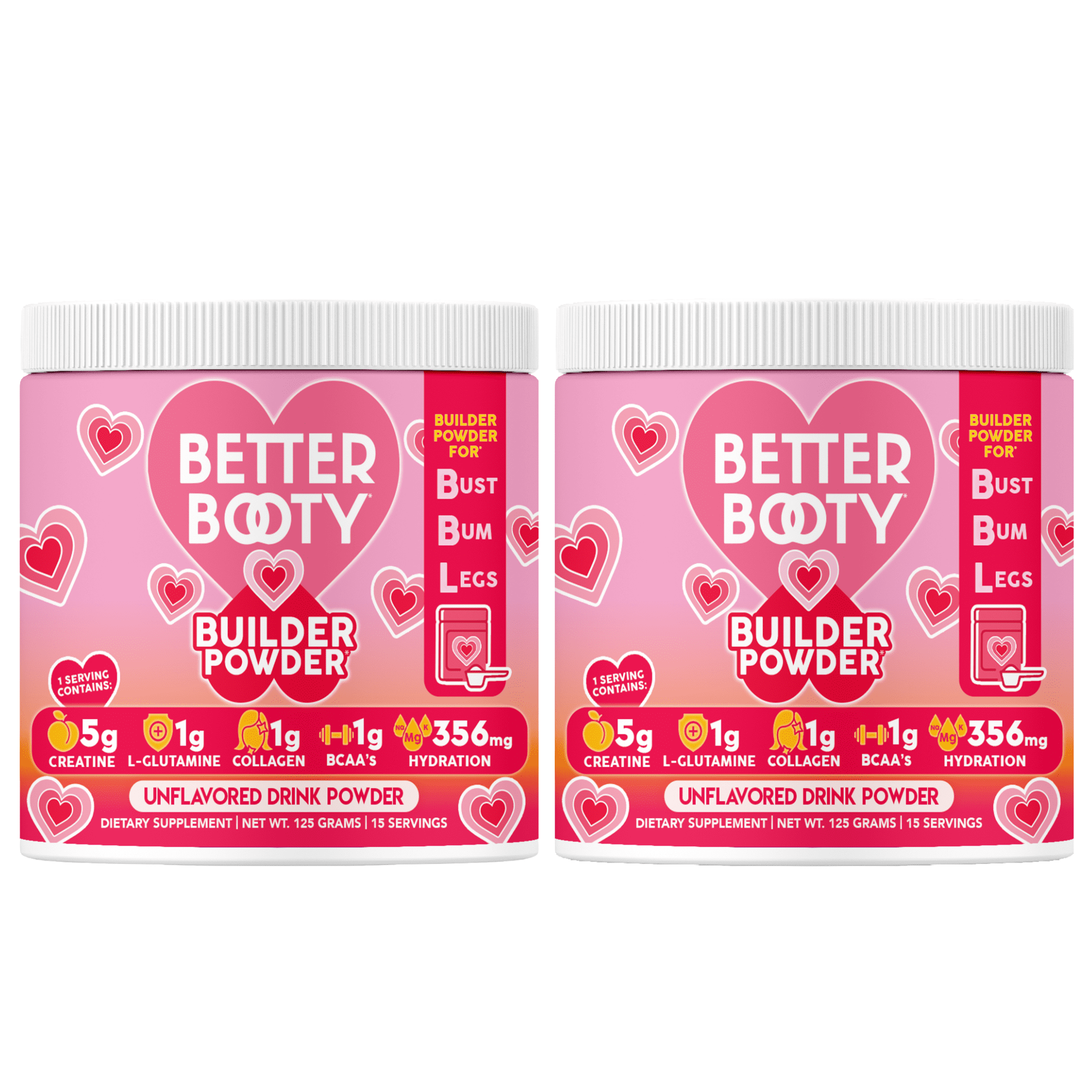 Better Booty Builder Powder Creatine for Women Complex 125G , Premium Creatina Monohydrate Powder, Collagen, Glutamine & Hydration Blend 2-PK