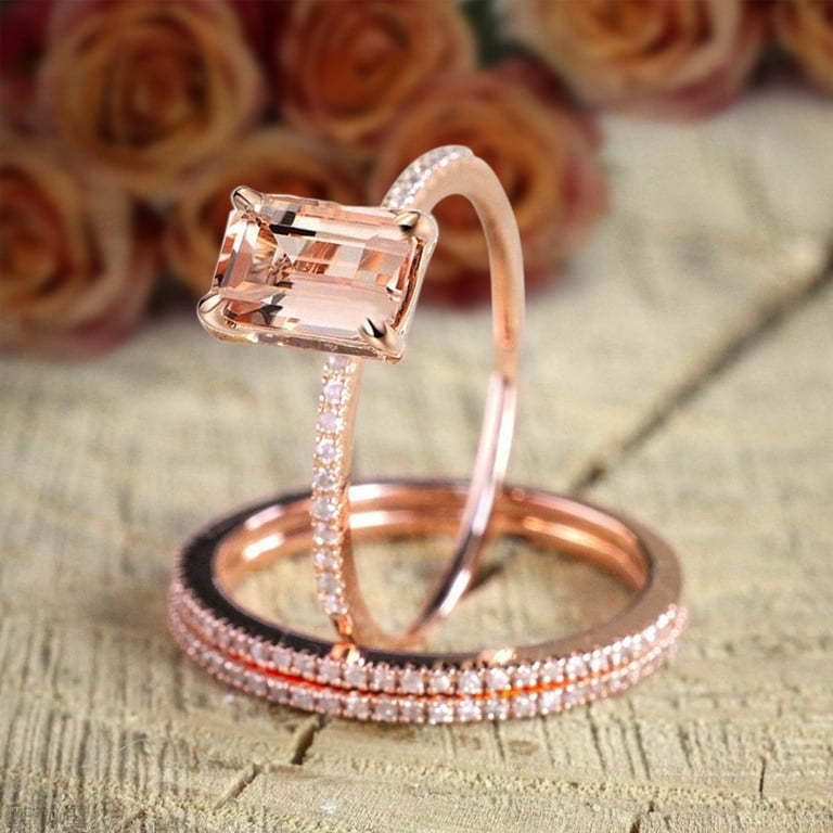 Sale 2.50 Carat 7x5mm Emerald Cut Morganite and Diamond Moissanite