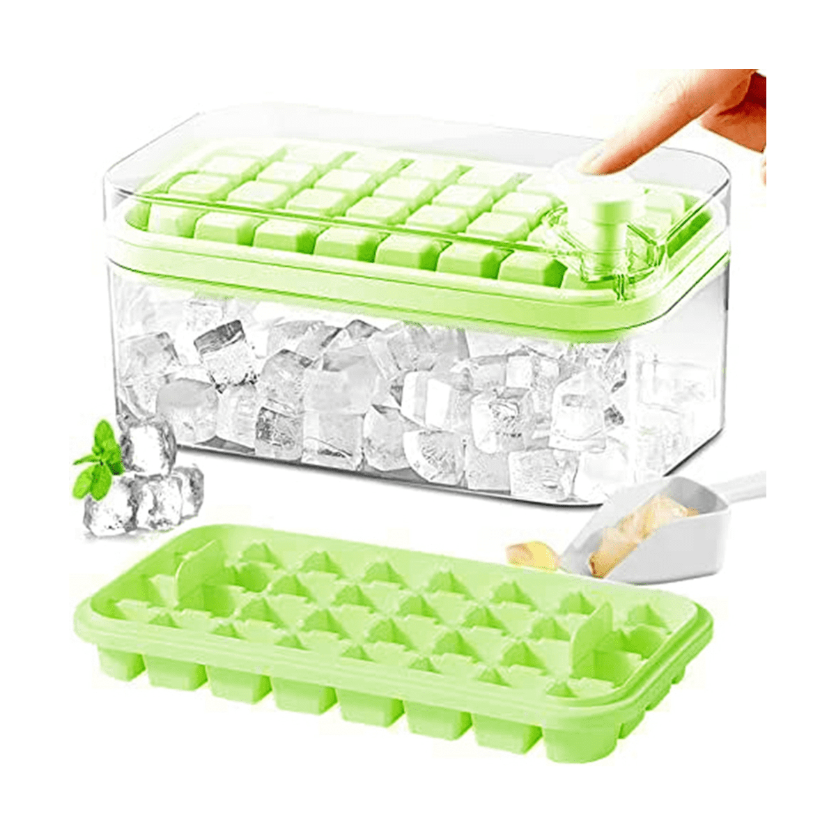 Ice-Cube Tray with Lid and Bin, Ice-Cube Trays for Freezer, 32 Pcs