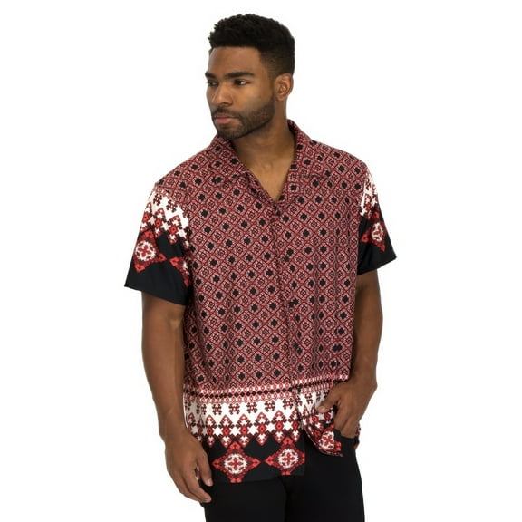 Mens Cuban Collar Cut Button Down Shirt