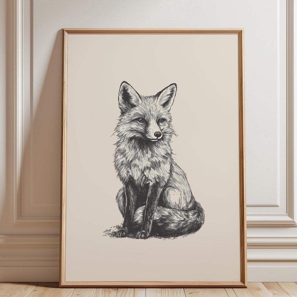 Gild Leaf Rustic Fox Wall Art Woodland Animal Drawing Cottagecore Wildlife Decor Forest Nursery Print Neutral Nature Art Housewarming Present Ideas UNF