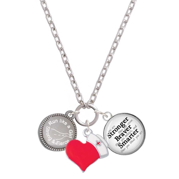 Delight Jewelry Stainless Steel Disc Run Like a Girl - Strong and Fierce - Red Heart Nurse Strong Zoe Necklace