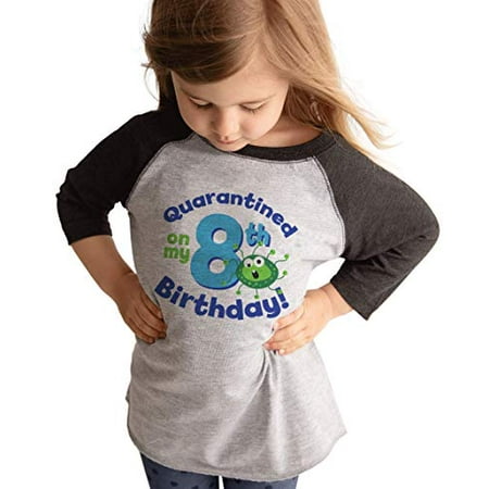 

7 ate 9 Apparel Kids Eight Birthday Quarantine Germ Grey Raglan