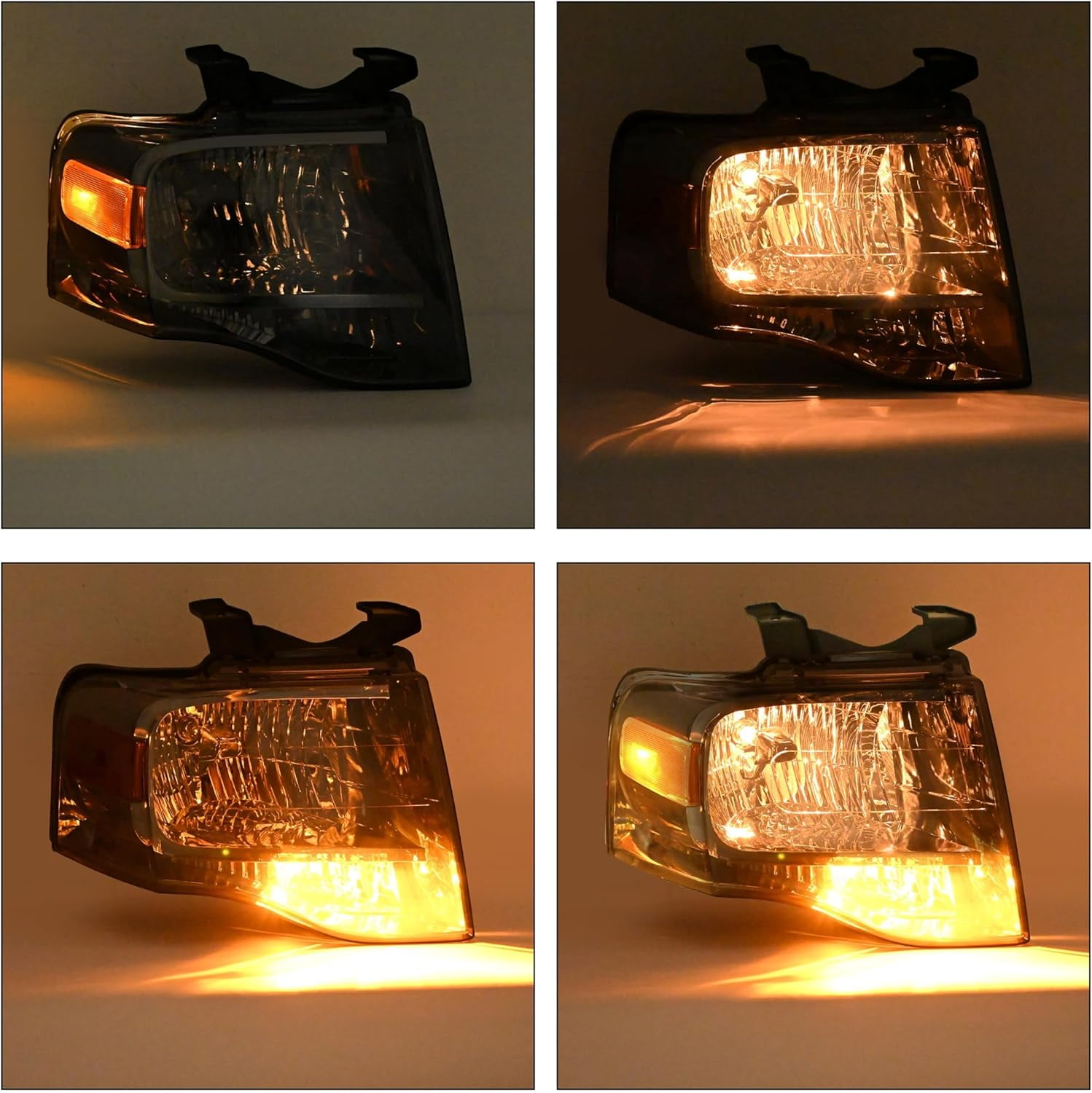Kojem Pair Headlight Assembly for 2007-2014 Ford Expedition Replaces FO2502226 FO2503226 Halogen Headlamp Front Light Lamp w/Bulb Smoke Lens Chrome Housing Driver & Passenger Side