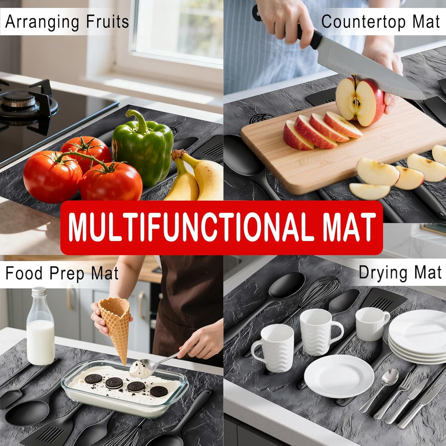 Stove Top Cover Polyester & Diatom Mud Blend 28.35×20.47inches (Black Kitchen Utensils Design) Stove Top Cover for Kitchen, Perfect for Cooking Enthusiasts,Home Decor