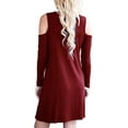 thumbnail image 3 of Anyjoin Women's Long Sleeve Cold Shoulder Top T-Shirt Swing Mini Dress with Pockets, 3 of 4