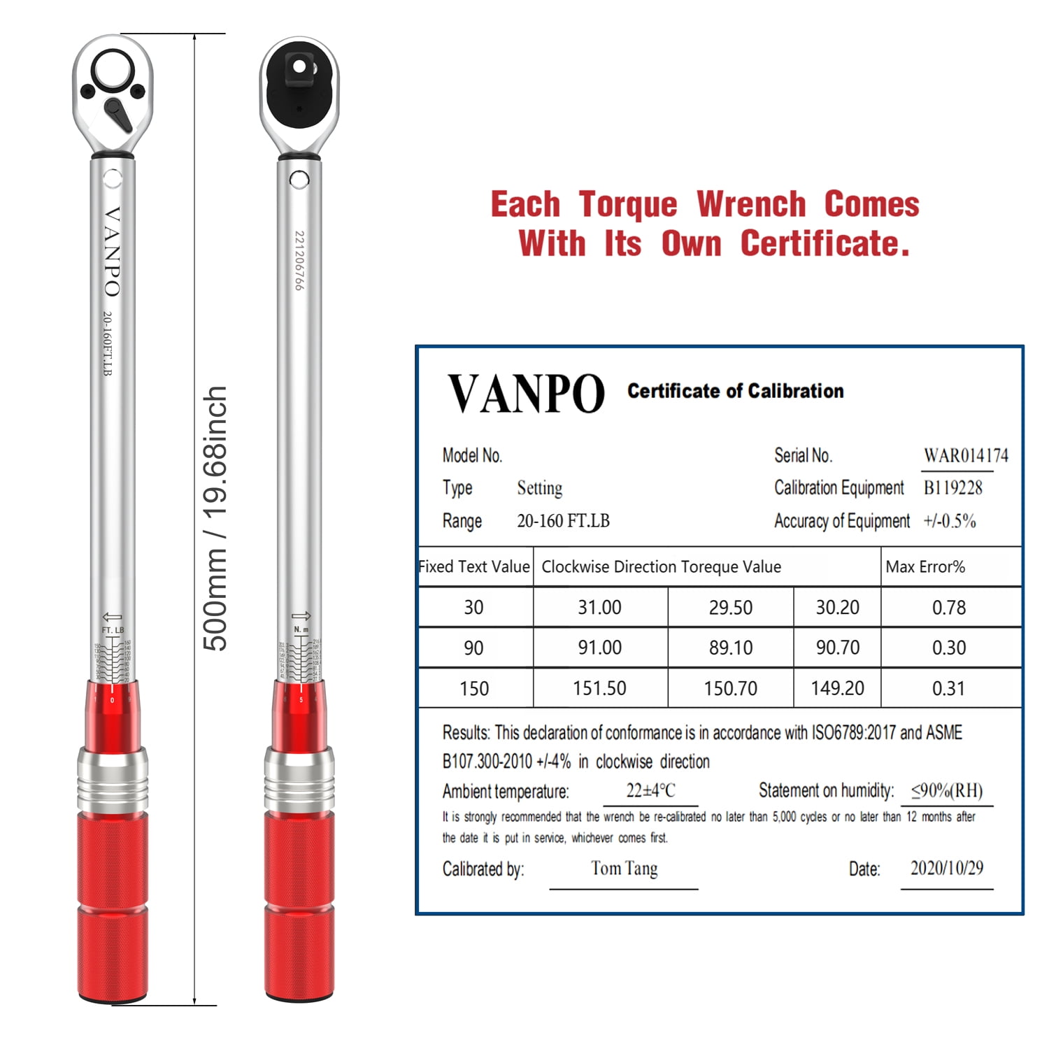 VANPO Click Torque Wrench 1/2 inch, 20-160Ft.lbs Socket Ratchet Set 2 Extensions 75 mm,125 mm, 5 sockets 17 mm,19 mm,21 mm,23 mm,24 mm