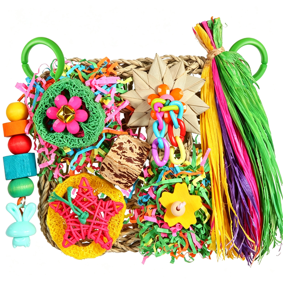 CYFW Bird Toys, Parakeet Toys Bird Foraging Toys Grass Mat Climbing Wall for Parakeet,Parrot,Cockatiel,Conure,Lovebird,Budgie Cage Small to Medium Birds (Warm Sun)